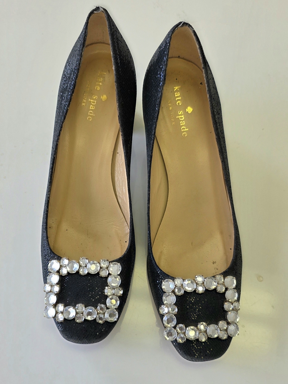 kate spade Black Crystal Buckle Heels